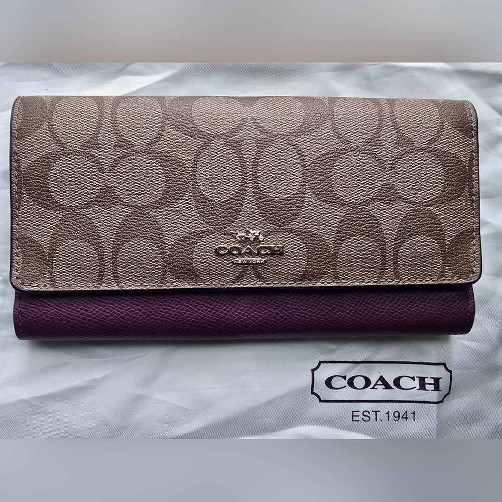 Coach Signature Wallet in Brown and Purple